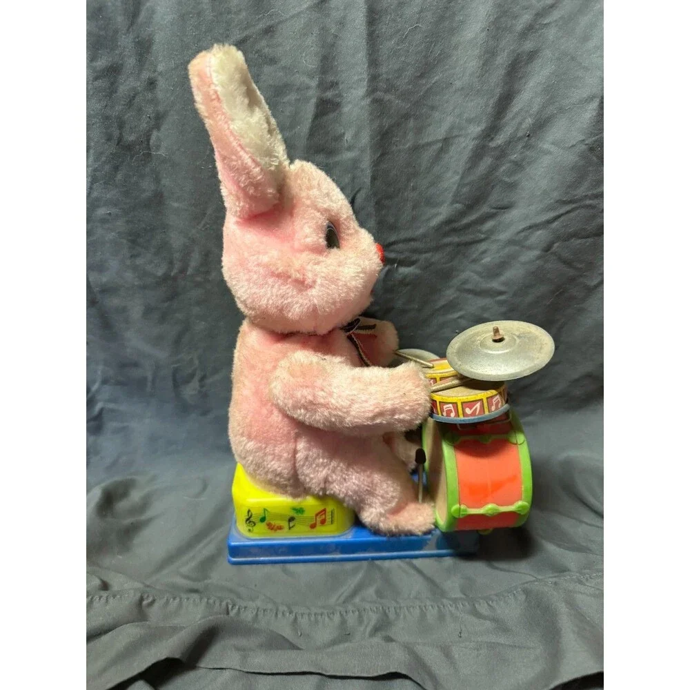 Vintage Son-Ai Toys Japan Pink Bunny Rabbit Drummer Tin Litho Battery Toy Parts